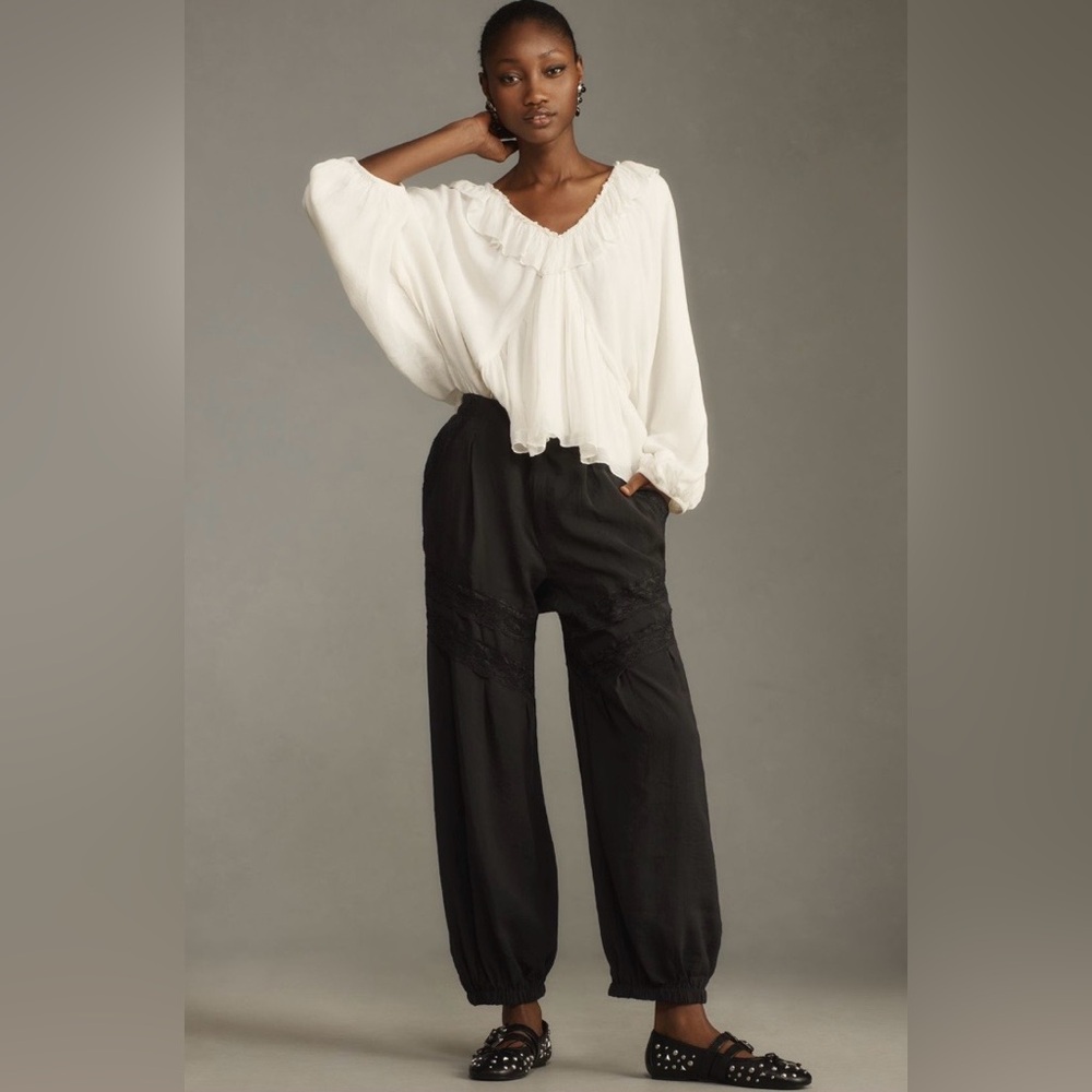 Anthropologie Pieced Black Lace Joggers Size S NWT - Picture 8 of 16
